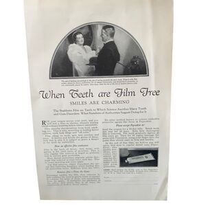 Vintage 1927 Pepsodent Teeth are Film Free Ad Advertisement